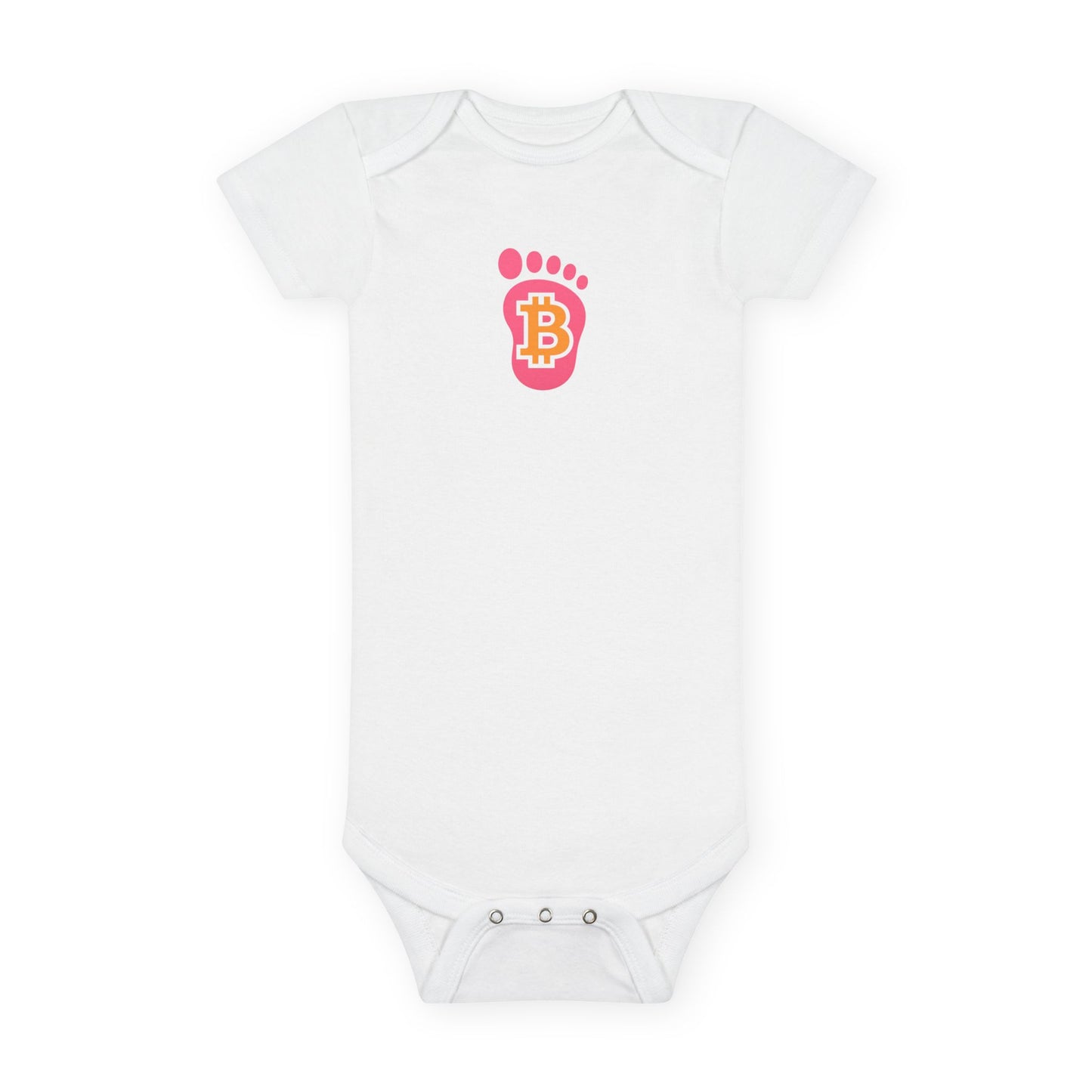 Bitcoin Bigfoot Believe Baby Steps Organic Baby Bodysuit – Pink Littlefoot Footprint Edition